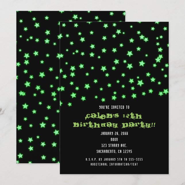 Cartes d'invitation pour fête d'anniversaire Étoil (Devant / Derrière)