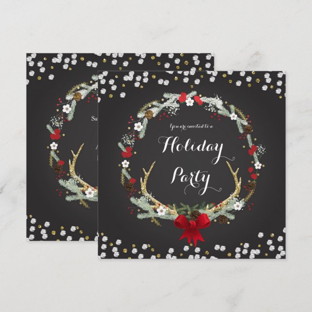 Cartes d'invitation pour fête de Noël rustique ave (Devant / Derrière)