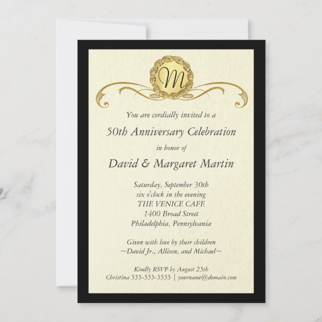 Cartes d'invitation pour fête du 50e anniversaire  (Dos)