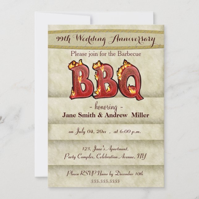 Cartes d'invitation pour la fête BBQ d'anniversair (Devant)