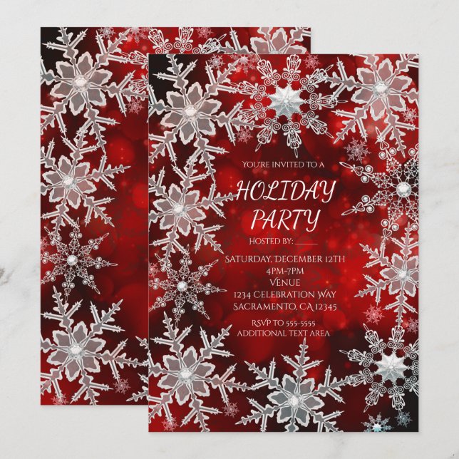 Cartes d'invitation pour la fête de vacances rouge (Devant / Derrière)