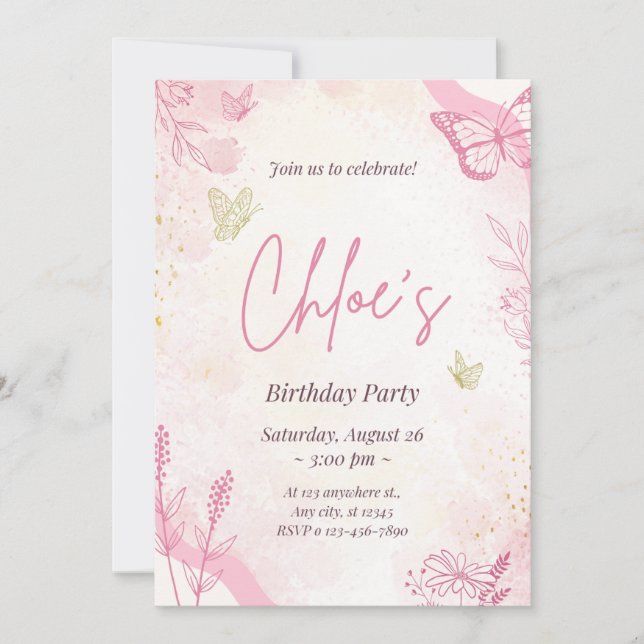 Cartes d'invitation pour la première fête de Chloe (Devant)