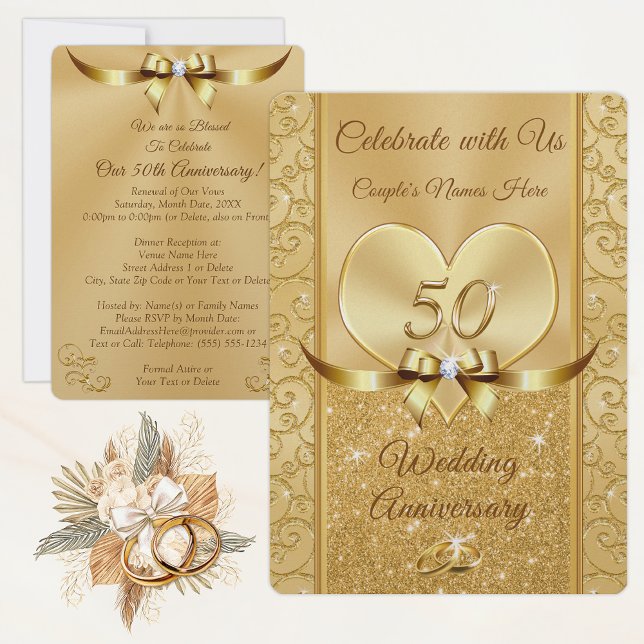Cartes d'invitation pour la rénovation de vœux du  (50th wedding anniversary invitations personalized. 50th anniversary renewal of vows invitatitations.)