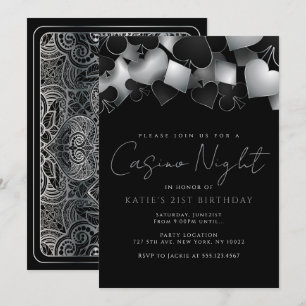 Cartes d'invitation pour la soirée casino argentée
