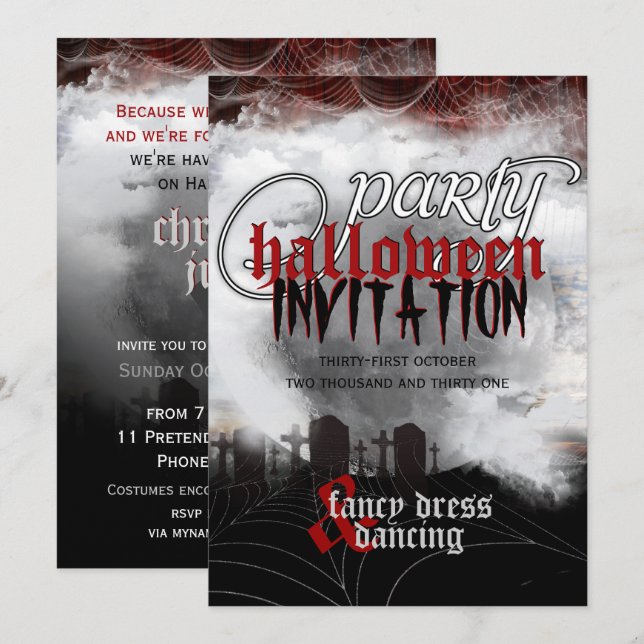 Cartes d'invitation pour la soirée Halloween Dream (Devant / Derrière)