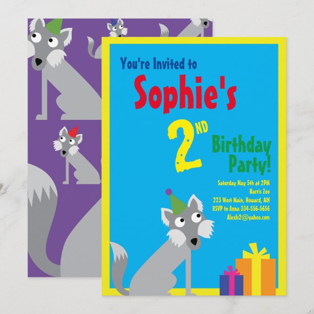 Cartes d'invitation pour l'anniversaire d'un enfan (Devant / Derrière)