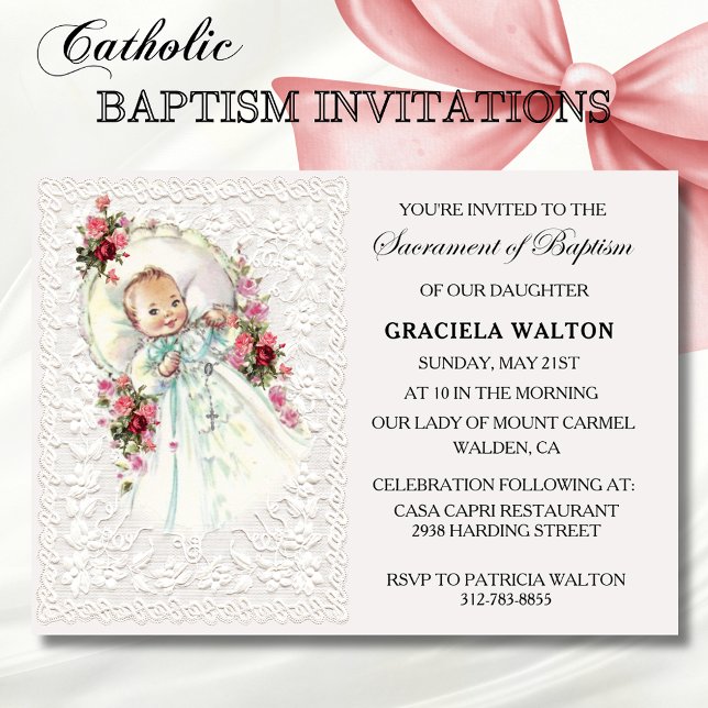 Cartes d'invitation pour le baptême de bébé fille  (Créateur téléchargé)