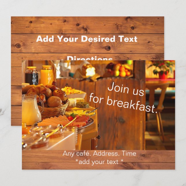 Cartes d'invitation pour le petit-déjeuner (Devant / Derrière)