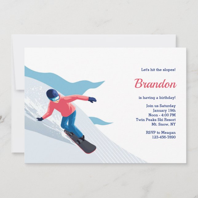 Cartes d'invitation pour le snowboard (Devant)