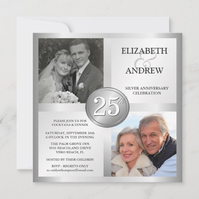 Cartes d'invitation pour les 25 ans de mariage ave (Devant)