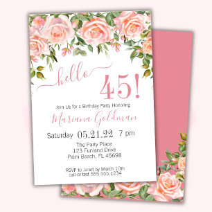 Cartes d'invitation pour les 45 ans Fleurs roses M