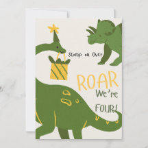 Cartes d'invitation pour les 4 ans de jumeaux dino