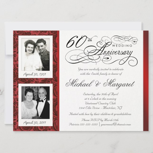 Cartes d'invitation pour les 60 ans - Hier et aujo (Devant)