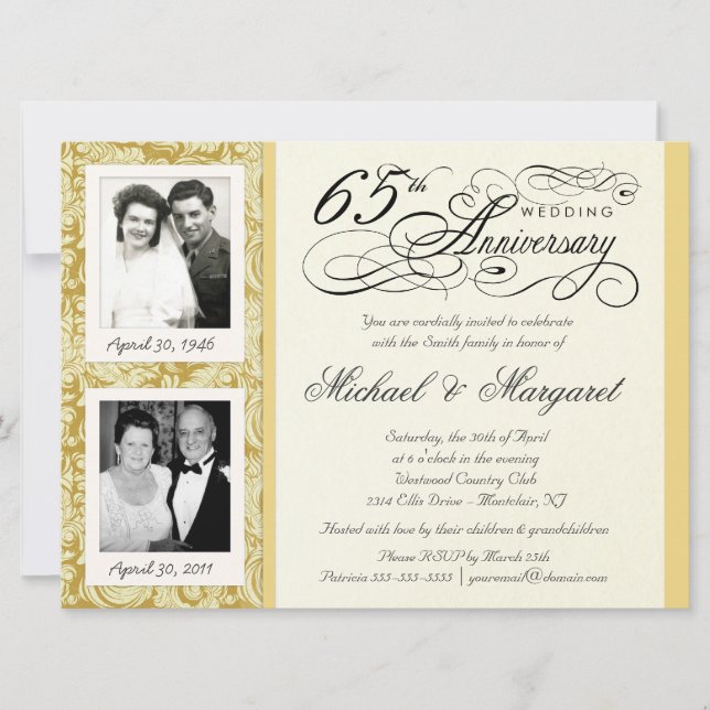 Cartes d'invitation pour les 65 ans de mariage - H (Devant)