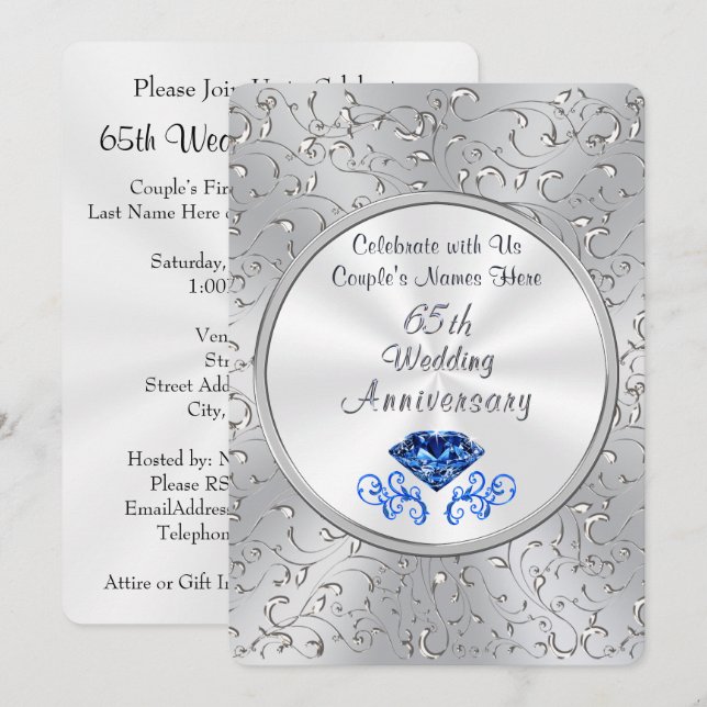 Cartes d'invitation pour les 65 ans de mariage Sap (Devant / Derrière)