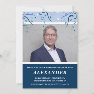 Cartes d'invitation pour les 65 ans Photo Bleu Nui