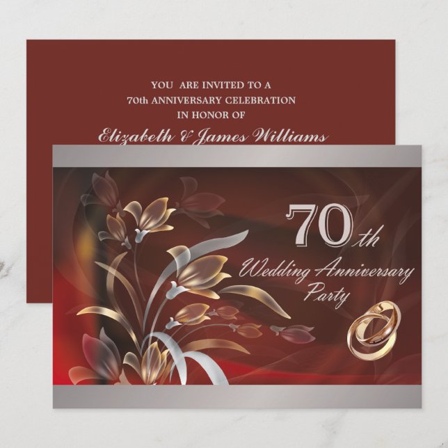 Cartes d'invitation pour les 70 ans de mariage (Devant / Derrière)