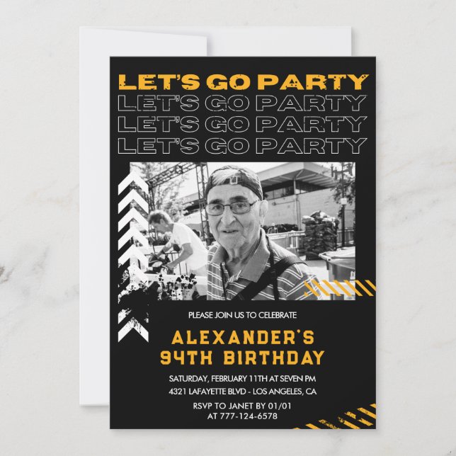 Cartes d'invitation pour les 94 ans Hommes Noir (Devant)