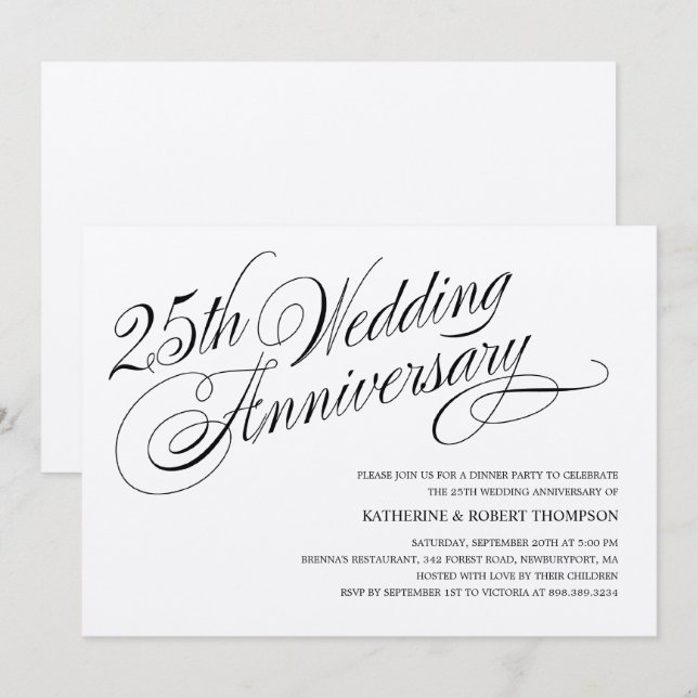 Cartes d'invitation pour noces d'argent (Devant / Derrière)