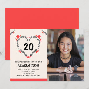 Cartes d'invitation pour ses 20 ans Floral Heart