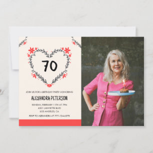 Cartes d'invitation pour ses 70 ans Floral Heart