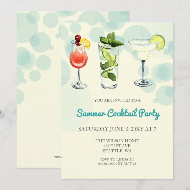 Cartes d'invitation pour soirée cocktail d'été (Devant / Derrière)