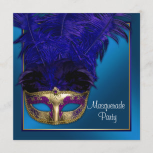 Cartes d'invitation pour soirée masquée bleu royal