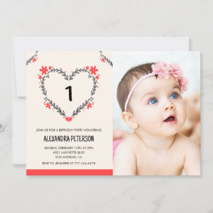 Cartes d'invitation pour son 1er anniversaire Flor