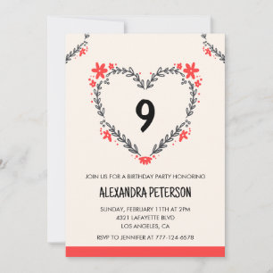 Cartes d'invitation pour son 9e anniversaire flora