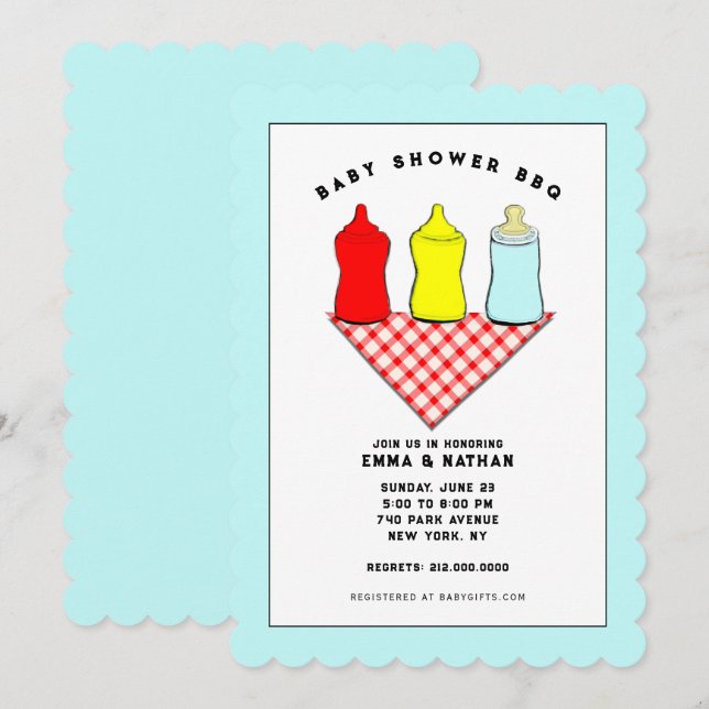 Cartes d'invitation pour une Baby Shower BBQ (Devant / Derrière)