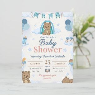 Cartes d'invitation pour une baby shower ours en p