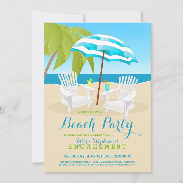 Cartes d'invitation pour une fête à la plage en ét (Devant)