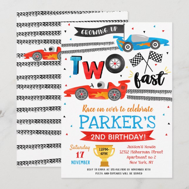  Cartes d'invitation pour une fête d'anniversaire  (Devant / Derrière)