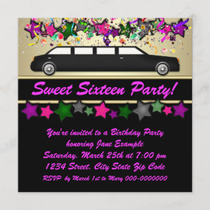 Cartes d'invitation pour une fête de Sweet Sixteen
