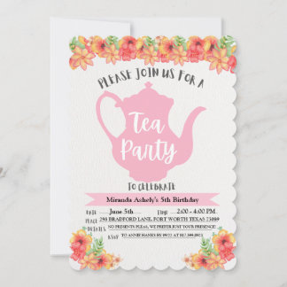 Cartes d'invitation pour une fête de thé pour fill