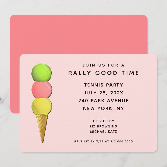 Cartes d'invitation pour une soirée tennis (Devant / Derrière)