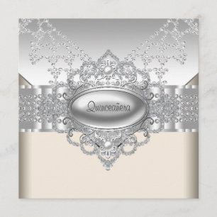 Cartes d'invitation Quinceanera blanche avec diama