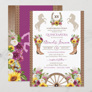Cartes d'invitation Quinceanera Charro Floral Rust
