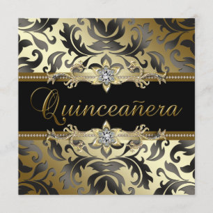 Cartes d'invitation Quinceanera Damassé Or Noir