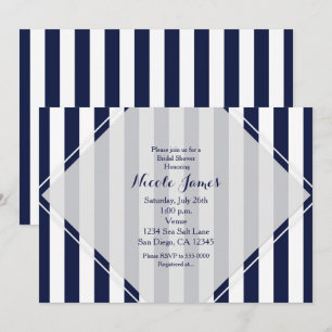 Cartes d'invitation rayées modernes bleues et blan
