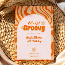 Cartes d'invitation rétro orange pour anniversaire