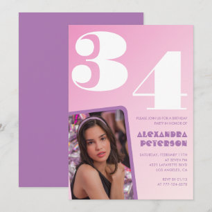 Cartes d'invitation rose groovy 34ème anniversaire