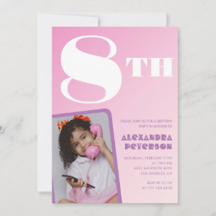 Cartes d'invitation rose pour 8 ans fille Photo ré