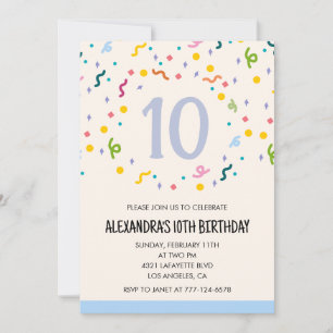 Cartes d'invitation simples pour 10 ans Confetti M