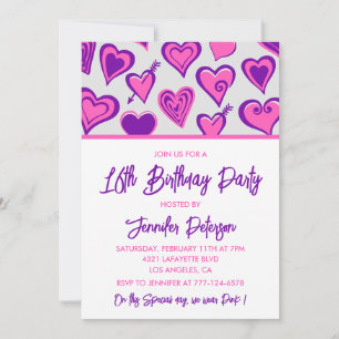 Cartes d'invitation simples pour 16 ans Glam Heart