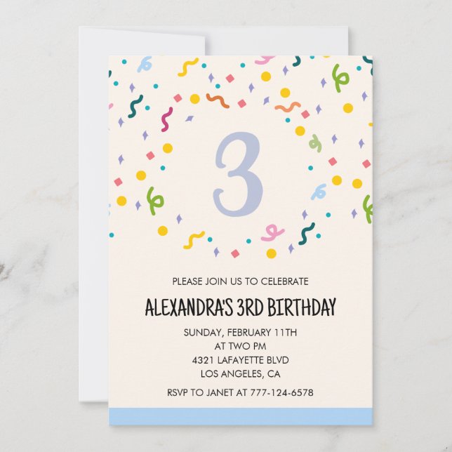 Cartes d'invitation simples pour 3ème anniversaire (Devant)