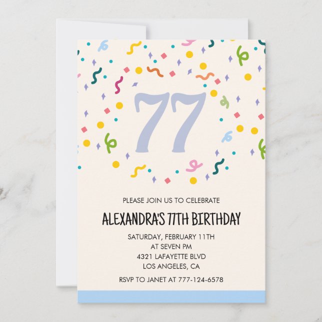 Cartes d'invitation simples pour 77ème anniversair (Devant)
