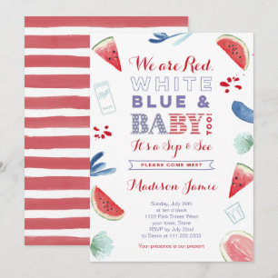 Cartes d'invitation Sip and See du 4 juillet, Roug