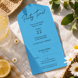 Cartes d'invitation tout-en-un bleues pour fêtes