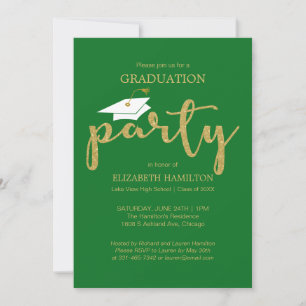 Cartes d'invitation vertes dorées pour la fête de 